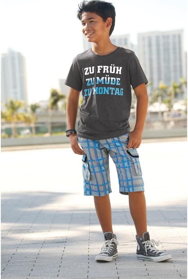 KIDSWORLD T-shirt Met spreuk: ZU FRÜH ZU MÜDE... Korte mouwen basic pasvorm met stijlvolle print ronde hals - Foto 3