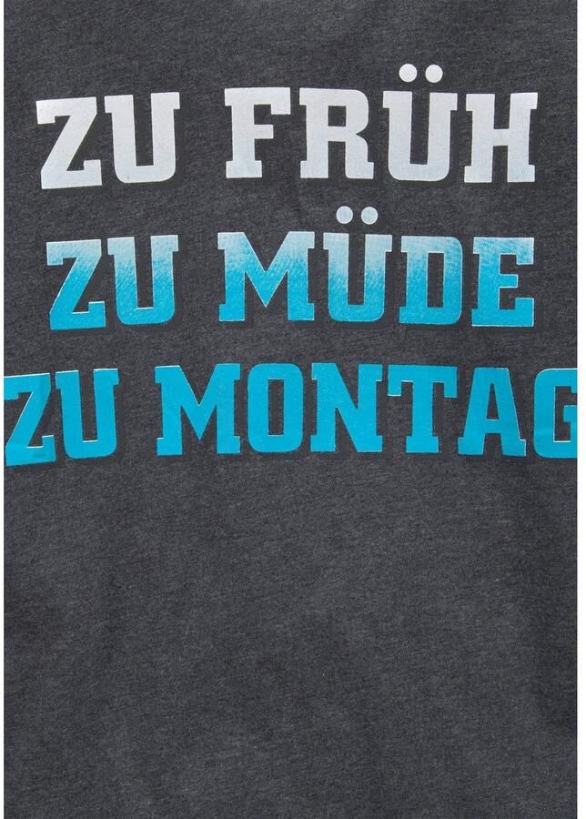 KIDSWORLD T-shirt Met spreuk: ZU FRÜH ZU MÜDE... Korte mouwen basic pasvorm met stijlvolle print ronde hals