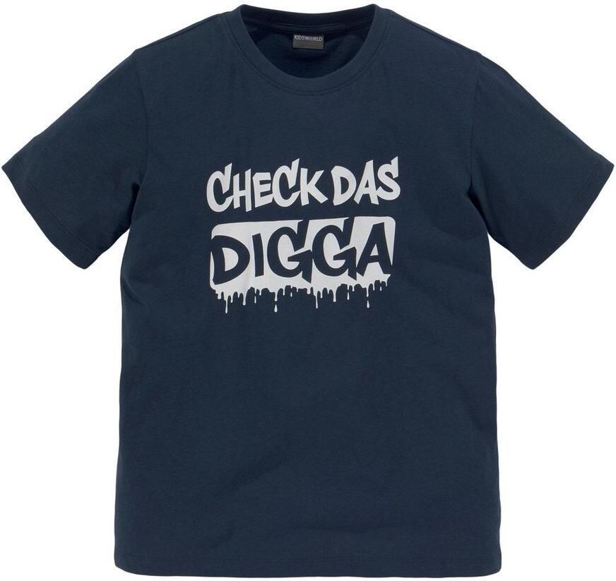KIDSWORLD T-shirt Sprücheshirt: CHECK DAS DIGGA Korte mouwen basic pasvorm bedrukt ronde hals