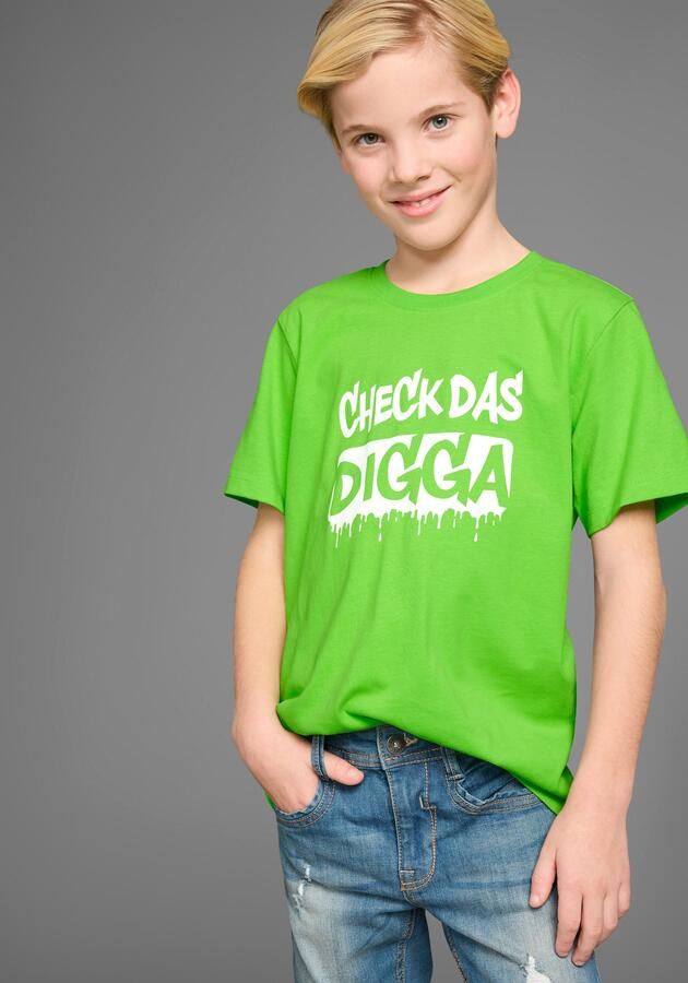 KIDSWORLD T-shirt Sprücheshirt: CHECK DAS DIGGA Korte mouwen basic pasvorm bedrukt ronde hals - Foto 6