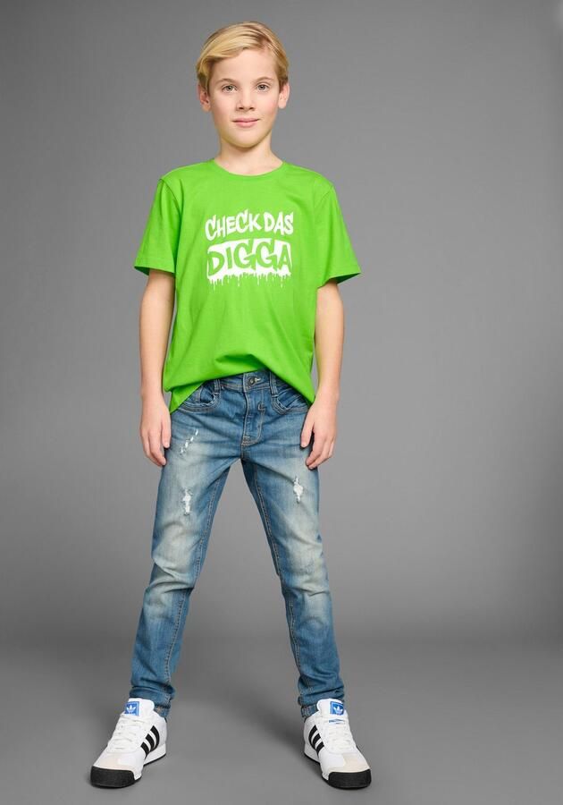 KIDSWORLD T-shirt Sprücheshirt: CHECK DAS DIGGA Korte mouwen basic pasvorm bedrukt ronde hals - Foto 4