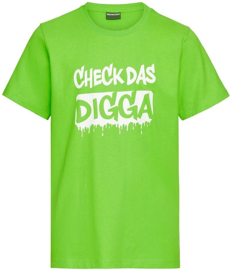 KIDSWORLD T-shirt Sprücheshirt: CHECK DAS DIGGA Korte mouwen basic pasvorm bedrukt ronde hals