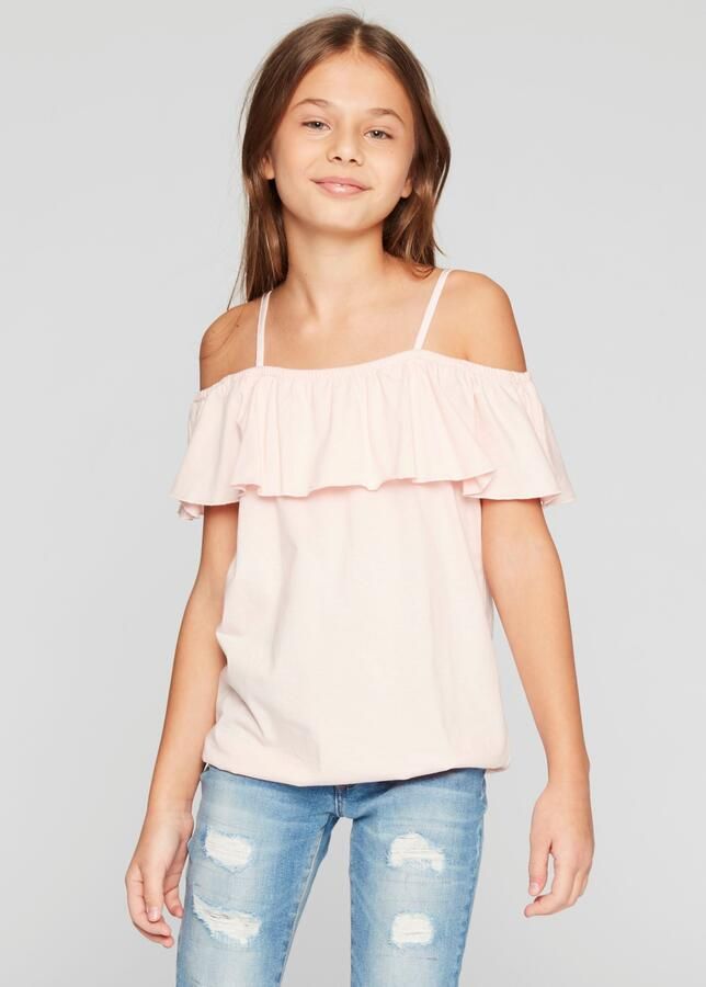 KIDSWORLD T-shirt Volant-Shirt Korte mouwen wijde pasvorm carmenhals van jersey stof - Foto 6