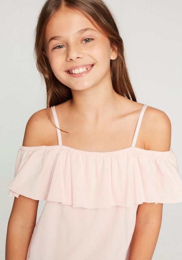 KIDSWORLD T-shirt Volant-Shirt Korte mouwen wijde pasvorm carmenhals van jersey stof - Foto 4