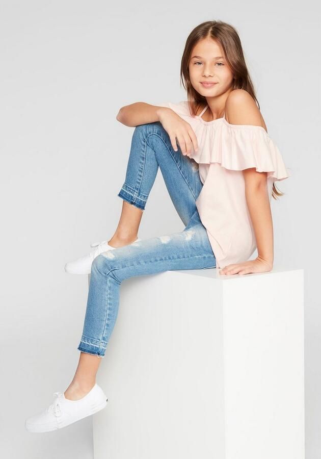 KIDSWORLD T-shirt Volant-Shirt Korte mouwen wijde pasvorm carmenhals van jersey stof - Foto 5