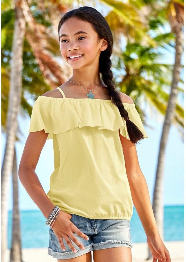 KIDSWORLD T-shirt Volant-Shirt Korte mouwen wijde pasvorm carmenhals van jersey stof - Foto 2