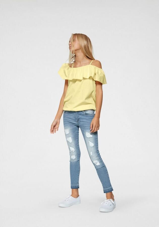 KIDSWORLD T-shirt Volant-Shirt Korte mouwen wijde pasvorm carmenhals van jersey stof - Foto 5