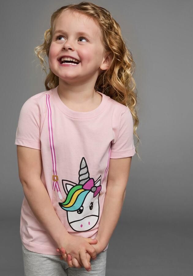 KIDSWORLD T-shirt Voor kleine meisjes Korte mouwen basic gesneden pasvorm met glinsterende details en print - Foto 4