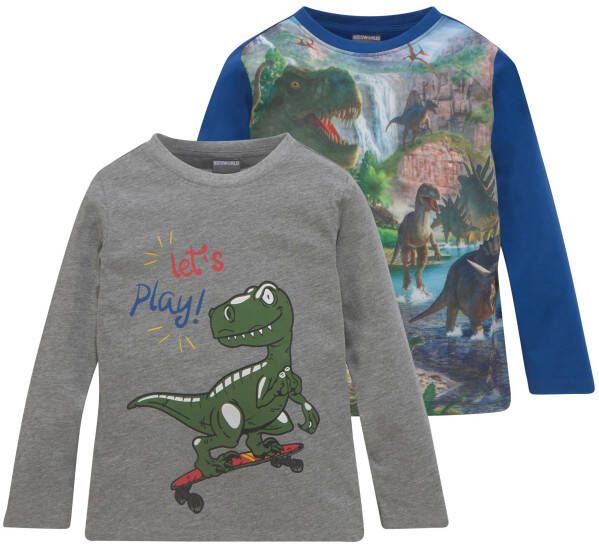 KIDSWORLD Shirt met lange mouwen Dino's twee dinofotoprints (2-delig Set van 2)