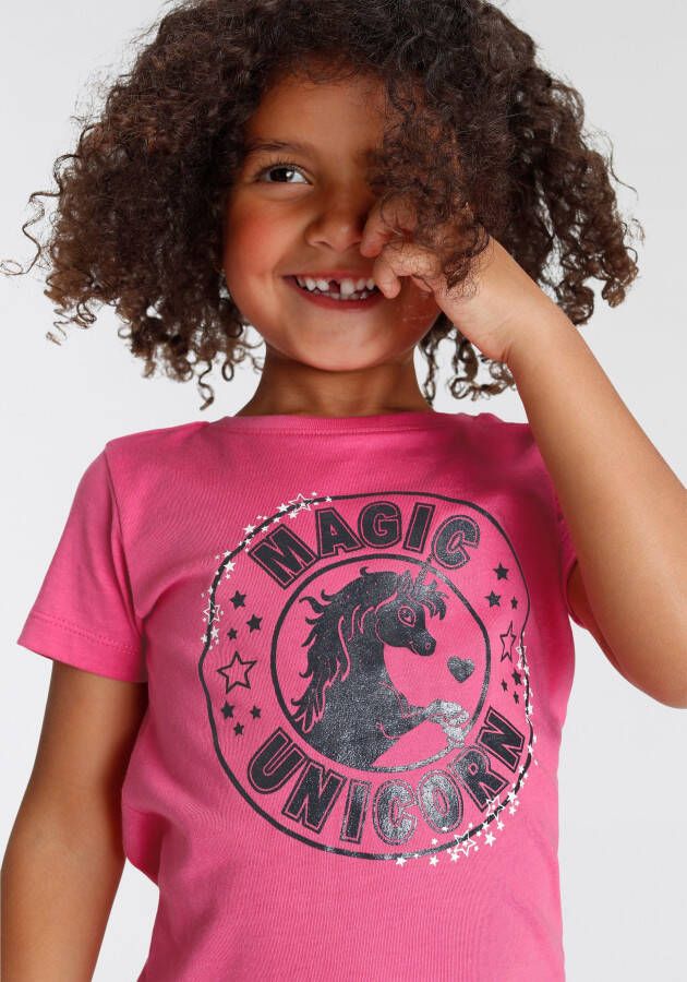 KIDSWORLD T-shirt Magic Unicorn met glitterprint