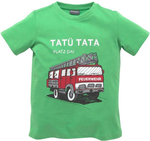 KIDSWORLD T-shirt Brandweer-print: PLAATS DA Korte mouwen basic gesneden met coole state ts