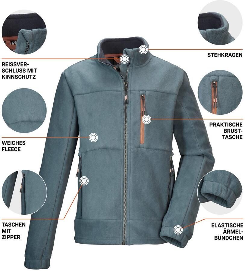 Killtec Fleecejack KOW 225 BYS FLC JCKT Kinderfleecejack met opstaande kraag kinbescherming en zakken met ritssluiting