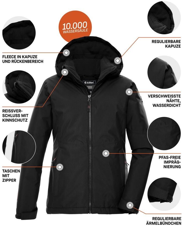 Killtec Functioneel jack KOW 217 GRLS JCKT Wind- en waterdichte kinderjas met fleece en verstelbare capuchon