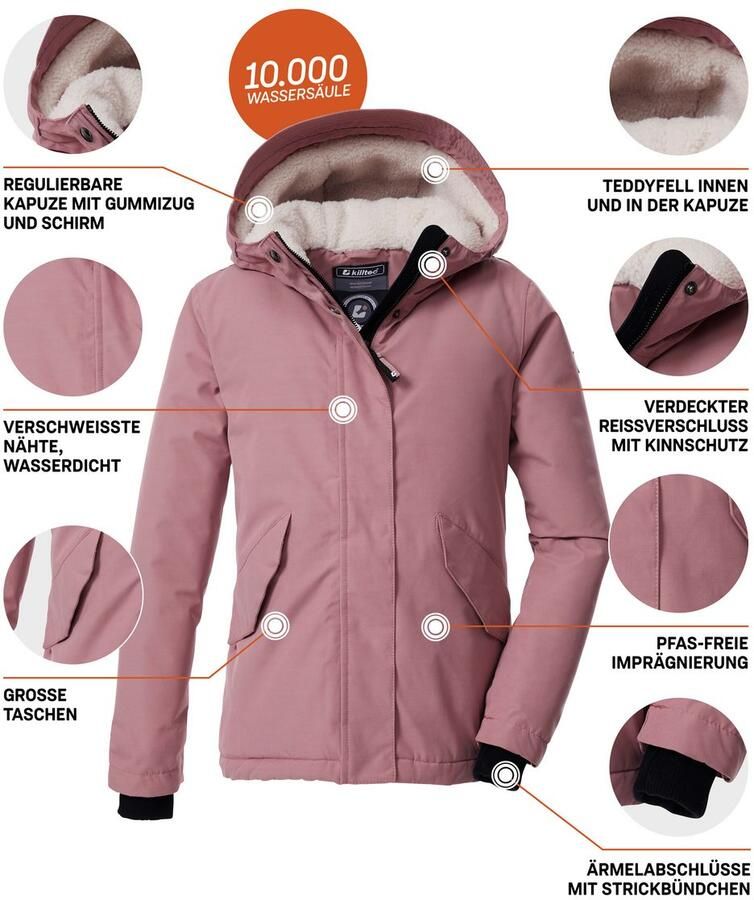 Killtec Functioneel jack KOW 235 GRLS JCKT Wind- en waterdichte kinderjas met teddybont PFAs-vrij geïmpregneerd