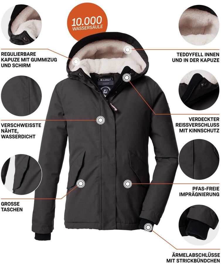 Killtec Functioneel jack KOW 235 GRLS JCKT Wind- en waterdichte kinderjas met teddybont PFAs-vrij geïmpregneerd