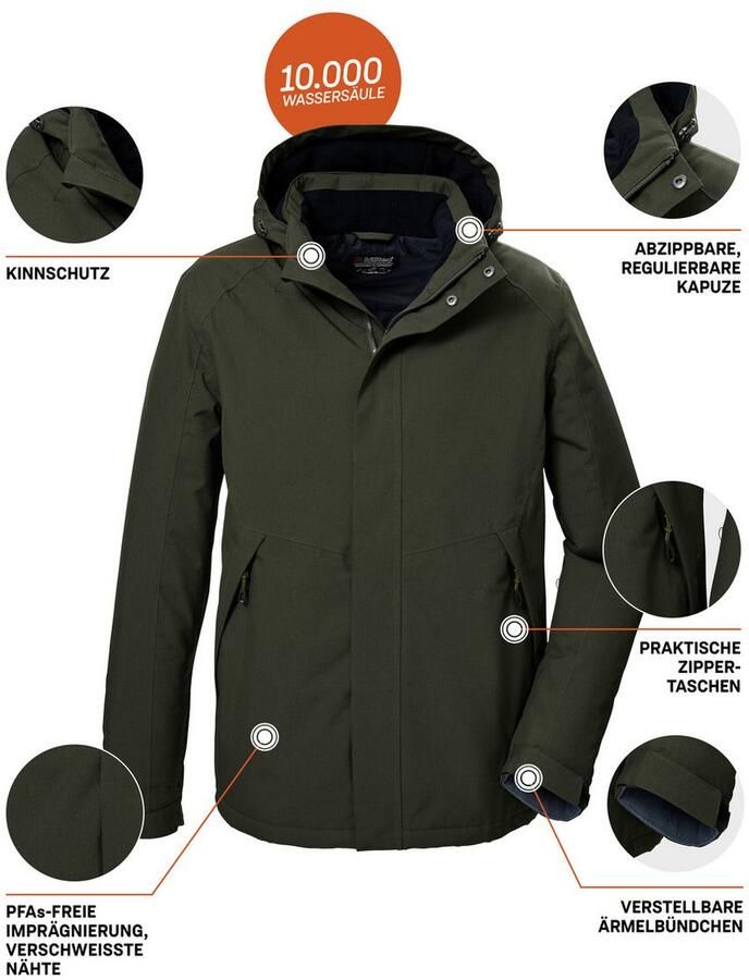 Killtec Functioneel jack KOW 4 MN JCKT Water- en winddichte herenjas ade d afneembare capuchon