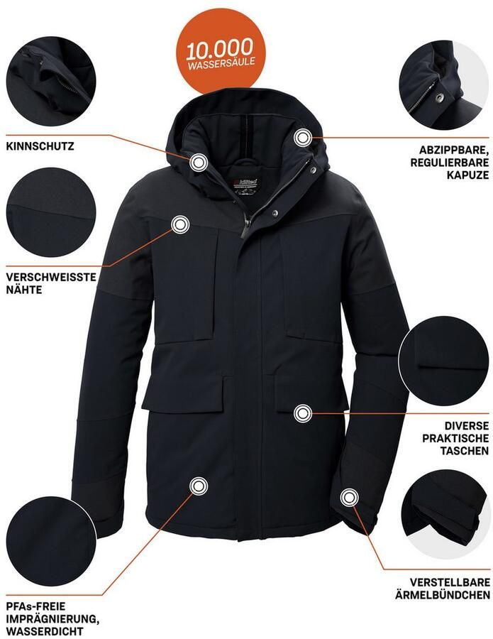 Killtec Functioneel jack KOW 81 MN JCKT Waterdichte herenjas met afneembare capuchon en veel zakken