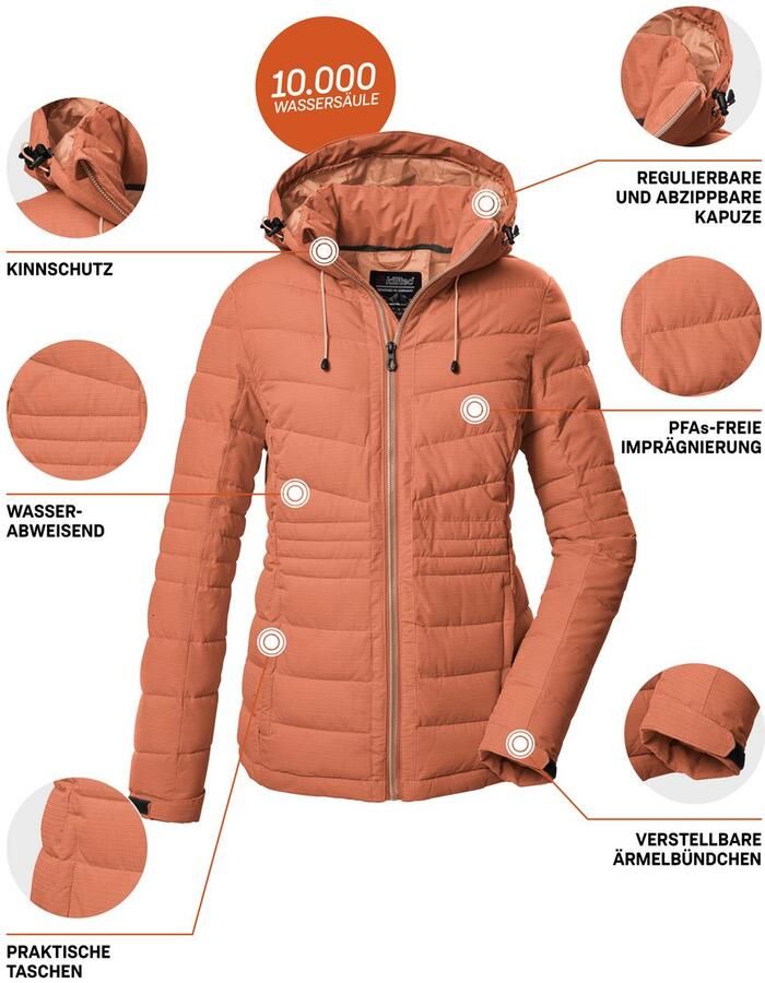 Killtec Gewatteerde jas KOW 10 WMN QLTD JCKT Damesjas: afneembare capuchon waterafstotend ademend