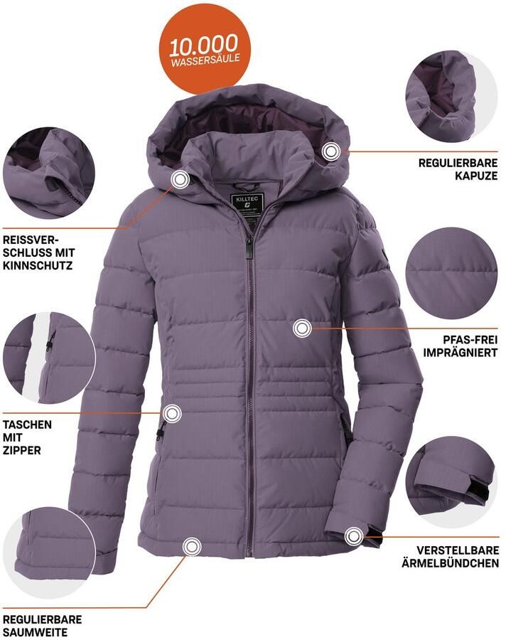 Killtec Gewatteerde jas KOW 10 WMN QLTD JCKT Winddichte waterafstotende dames gewatteerde jas met verstelbare capuchon