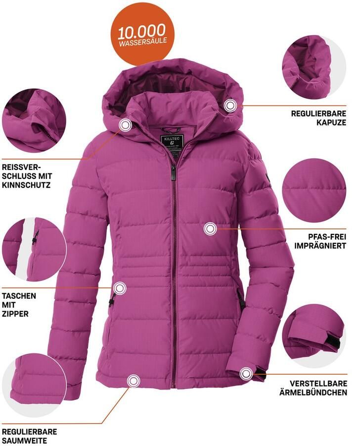 Killtec Gewatteerde jas KOW 10 WMN QLTD JCKT Winddichte waterafstotende dames gewatteerde jas met verstelbare capuchon