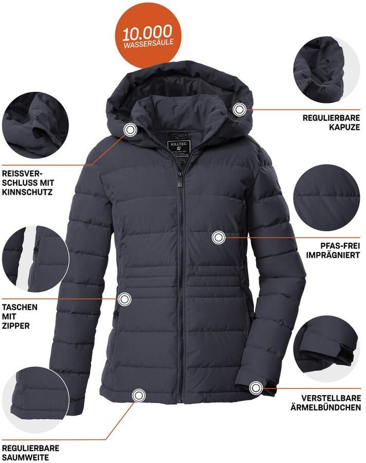 Killtec Gewatteerde jas KOW 10 WMN QLTD JCKT Winddichte waterafstotende dames gewatteerde jas met verstelbare capuchon