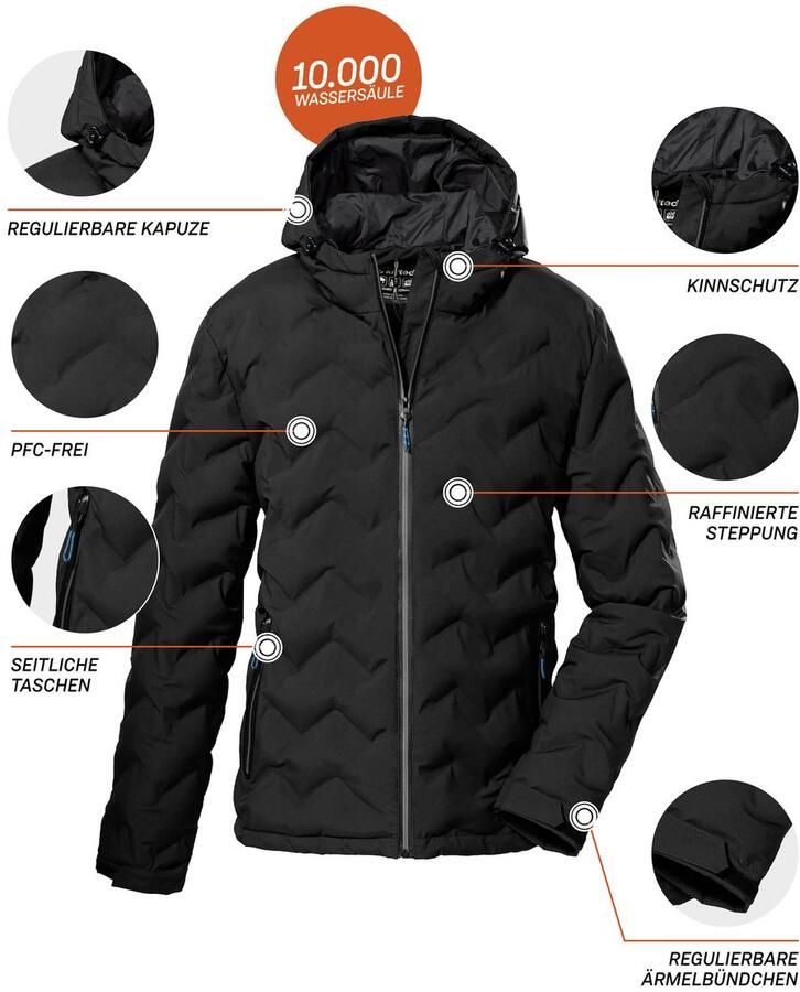 Killtec Gewatteerde jas KOW 119 MN QLTD JCKT Water- en windafstotende jas met verstelbare capuchon