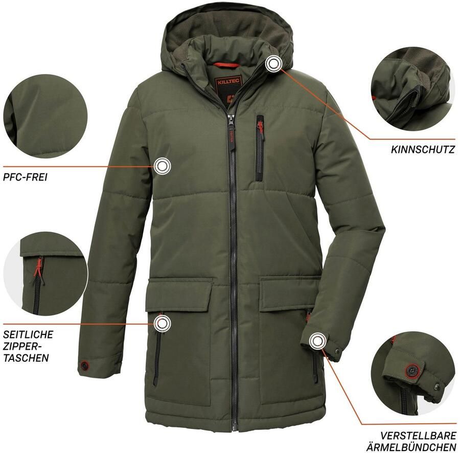 Killtec Gewatteerde jas KOW 135 BYS QLTD PRK Lange ademende parka met verstelbare capuchon en zakken