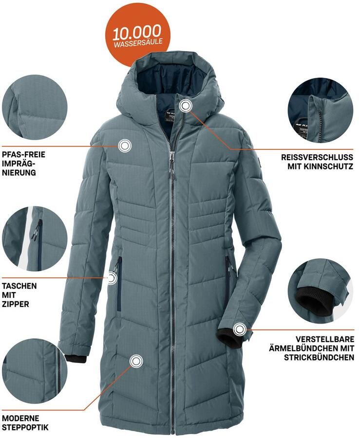 Killtec Gewatteerde jas KOW 219 GRLS QLTD CT Winddichte waterafstotende jas met 10.000 mm waterkolom