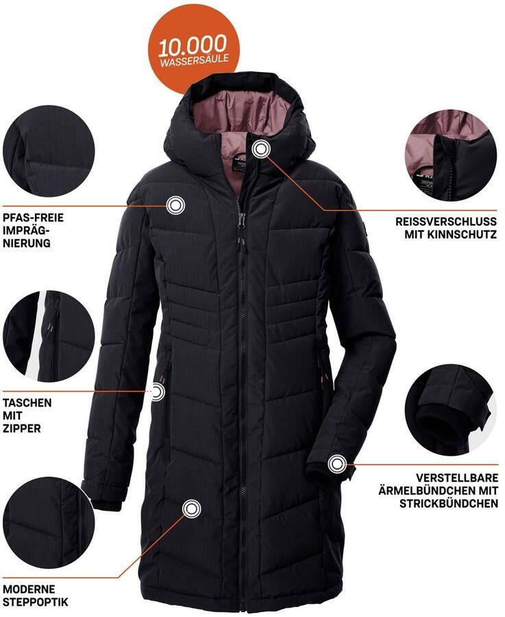 Killtec Gewatteerde jas KOW 219 GRLS QLTD CT Winddichte waterafstotende jas met 10.000 mm waterkolom