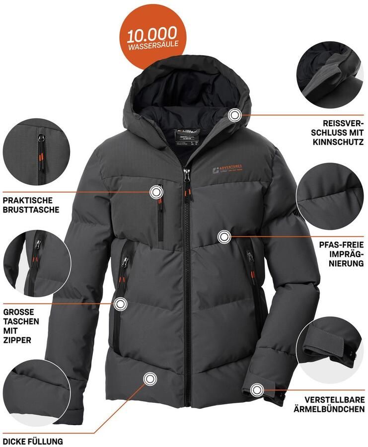 Killtec Gewatteerde jas KOW 230 BYS QLTD JCKT Winddichte waterafstotende kinderjas met verstelbare chetten