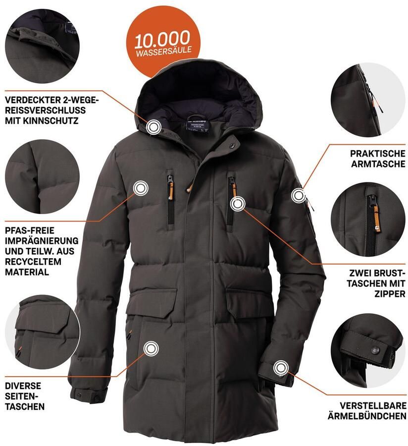 Killtec Gewatteerde jas KOW 238 BYS QLTD PRK Winddichte waterafstotende kinderparka met verstelbare mouwen