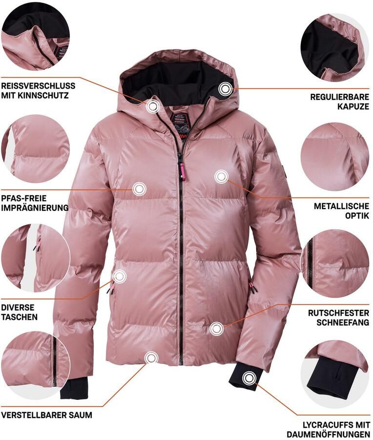 Killtec Gewatteerde jas KSW 210 GRLS QLTD JCKT Metallic look waterafstotend warm PFAs-vrij geïmpregneerd