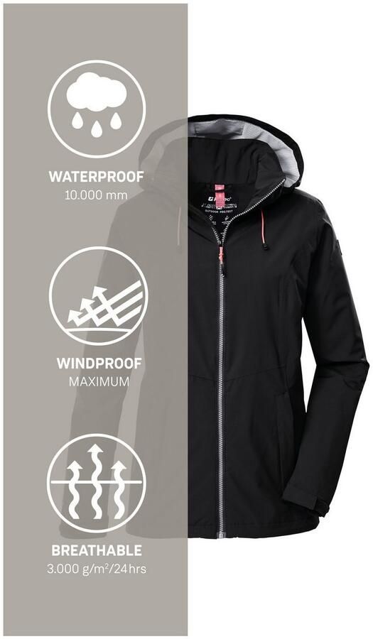 Killtec Outdoorjack Dames regenjas OOKS 1 Lichte water- en winddichte jas ademend afneembare capuchon - Foto 5