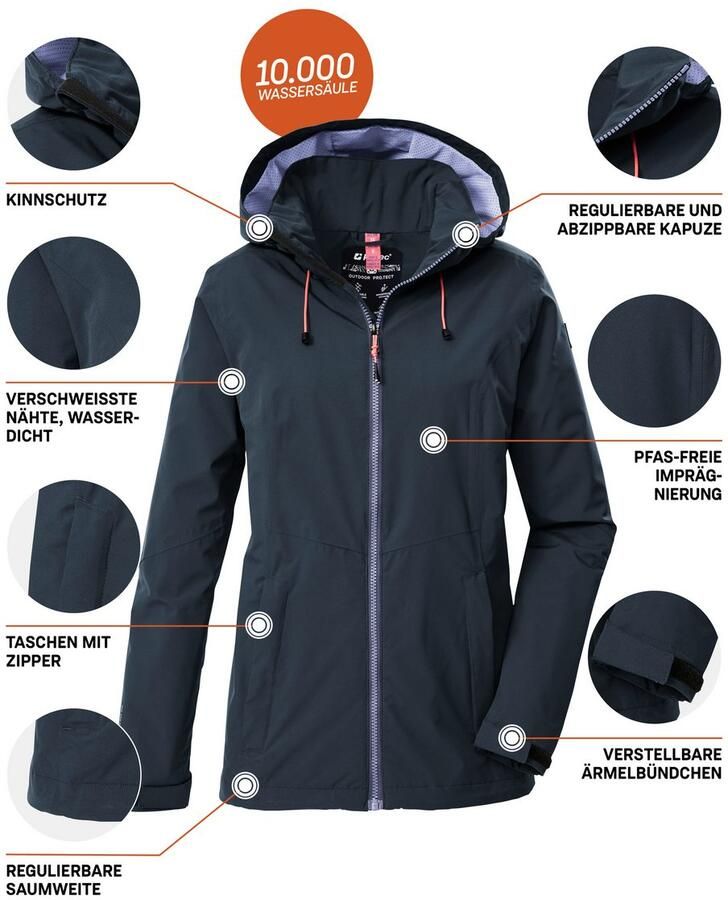 Killtec Outdoorjack Dames regenjas OOKS 1 Lichte water- en winddichte jas ademend afneembare capuchon