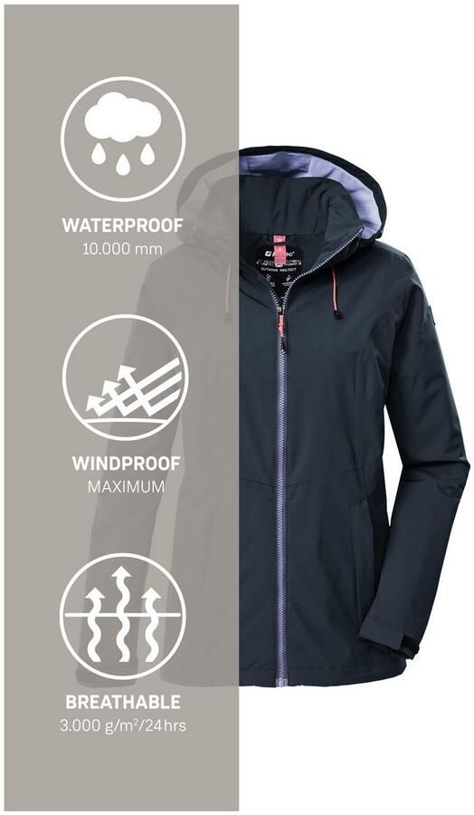 Killtec Outdoorjack Dames regenjas OOKS 1 Lichte water- en winddichte jas ademend afneembare capuchon - Foto 5