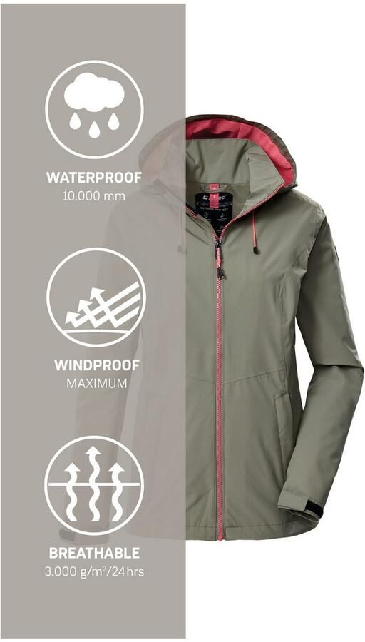 Killtec Outdoorjack Dames regenjas OOKS 1 Lichte water- en winddichte jas ademend afneembare capuchon - Foto 5