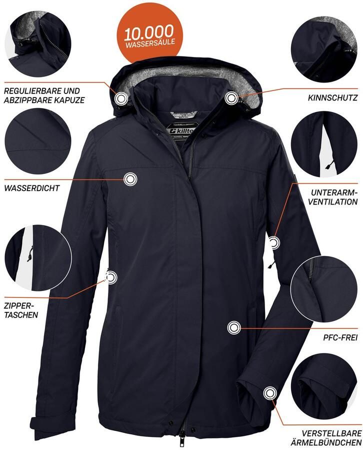 Killtec Outdoorjack KOS 11 WMN JCKT Waterdichte ademende damesjas met verstelbare capuchon
