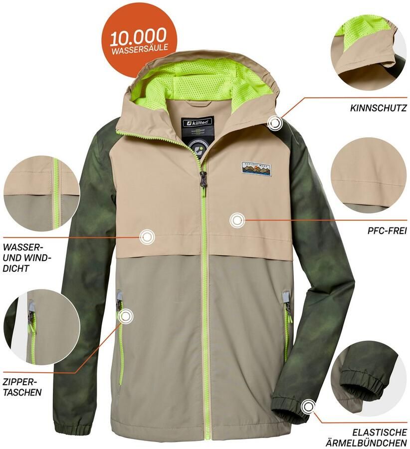 Killtec Outdoorjack KOS 280 BYS JCKT Waterdichte jongensjas verstelbare capuchon colourblock design
