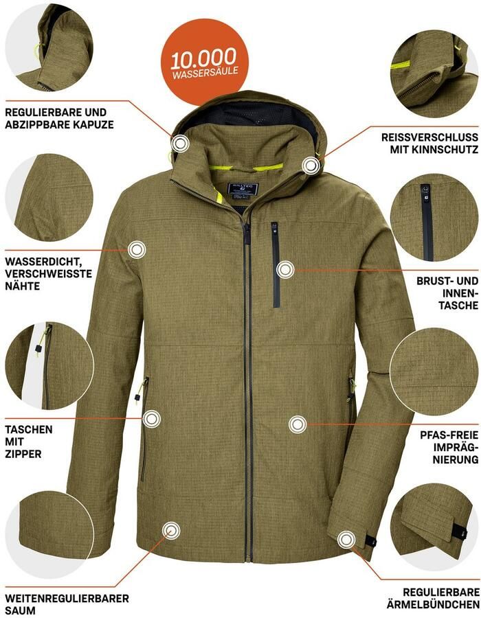 Killtec Outdoorjack KOS 74 MN JCKT wind- en waterdicht ade d pfas-vrij geïmpregneerd