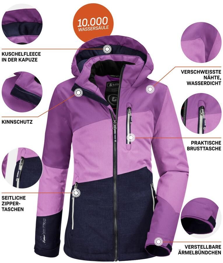 Killtec Outdoorjack Lynge GRLS JCKT B Waterdichte winterjas met capuchon fleece verstelbare mouwen