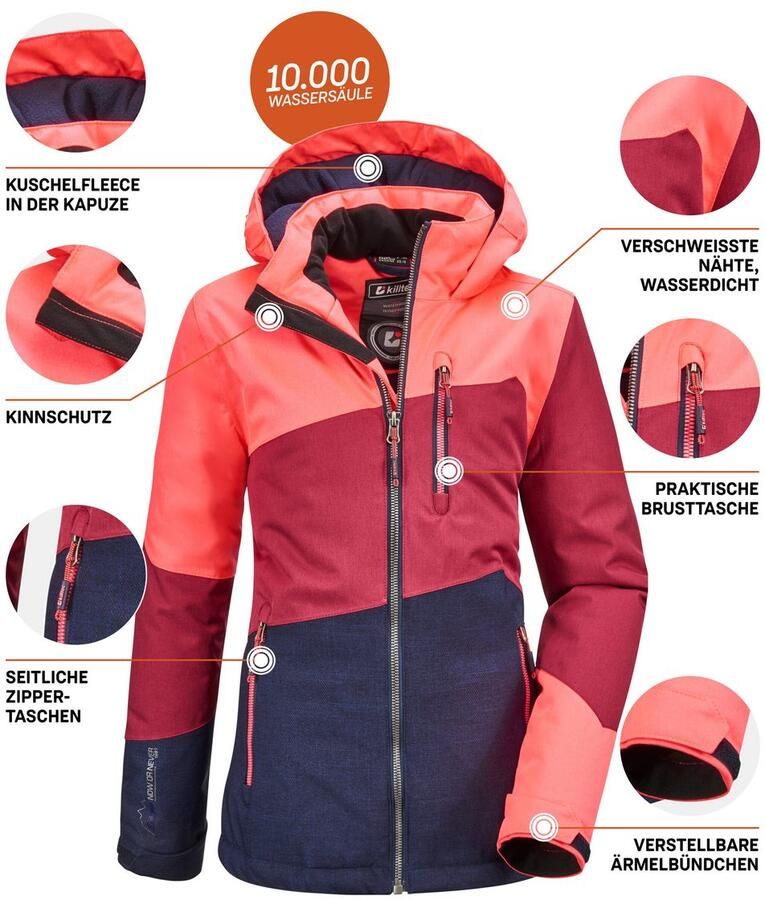 Killtec Outdoorjack Lynge GRLS JCKT B Waterdichte winterjas met capuchon fleece verstelbare mouwen