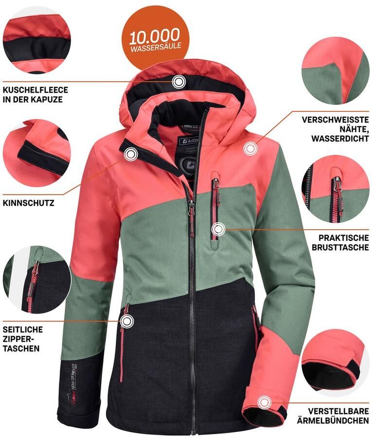 Killtec Outdoorjack Lynge GRLS JCKT B Waterdichte winterjas met capuchon fleece verstelbare mouwen