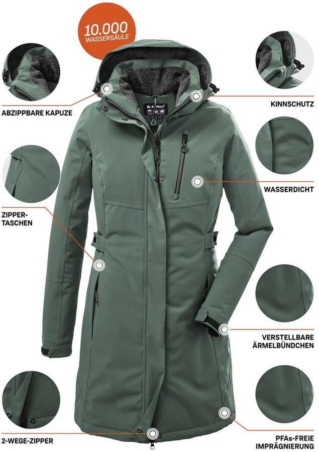 Killtec Parka KOW 165 WMN PRK Water- en winddichte parka met teddyfleece en afneembare capuchon