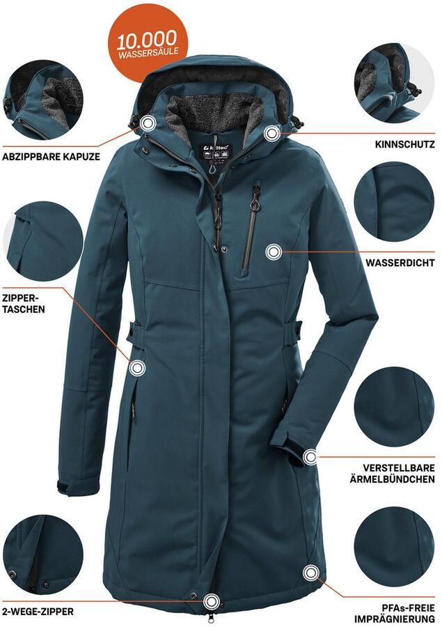 Killtec Parka KOW 165 WMN PRK Water- en winddichte parka met teddyfleece en afneembare capuchon