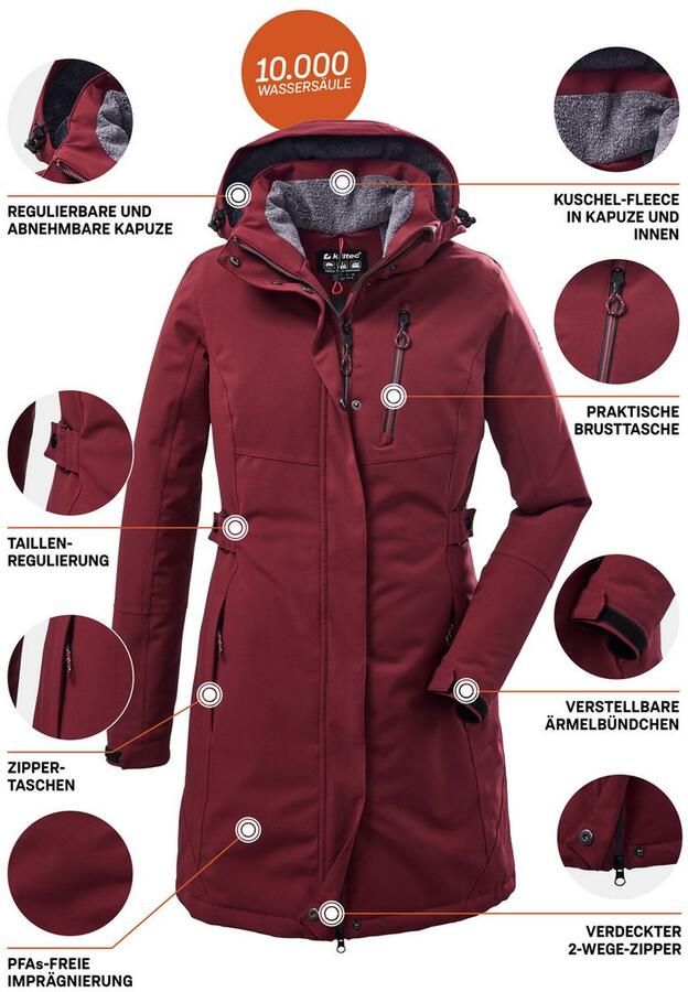 Killtec Parka KOW 165 WMN PRK Water- en winddichte parka met teddyfleece en afneembare capuchon