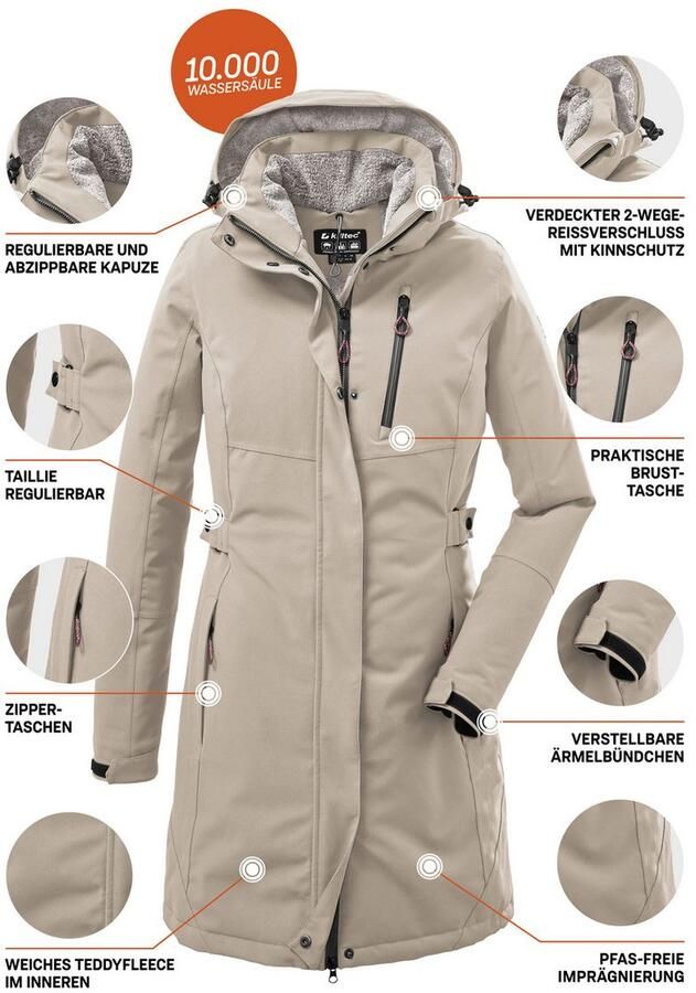 Killtec Parka KOW 165 WMN PRK Water- en winddichte parka met teddyfleece en afneembare capuchon