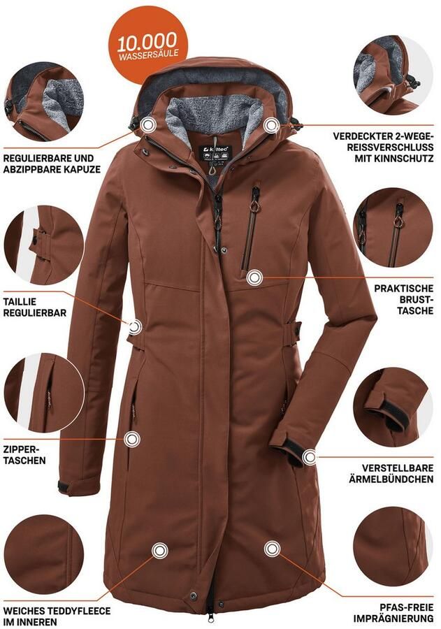 Killtec Parka KOW 165 WMN PRK Water- en winddichte parka met teddyfleece en afneembare capuchon