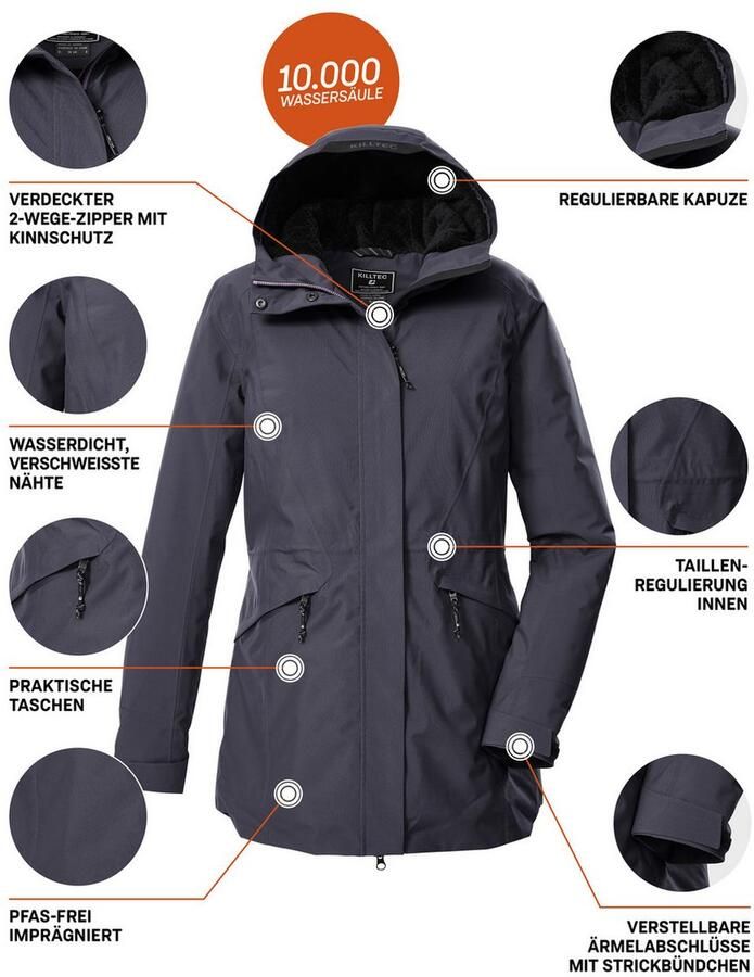 Killtec Parka KOW 19 WMN PRK Waterdichte ademende damesparka met verstelbare capuchon