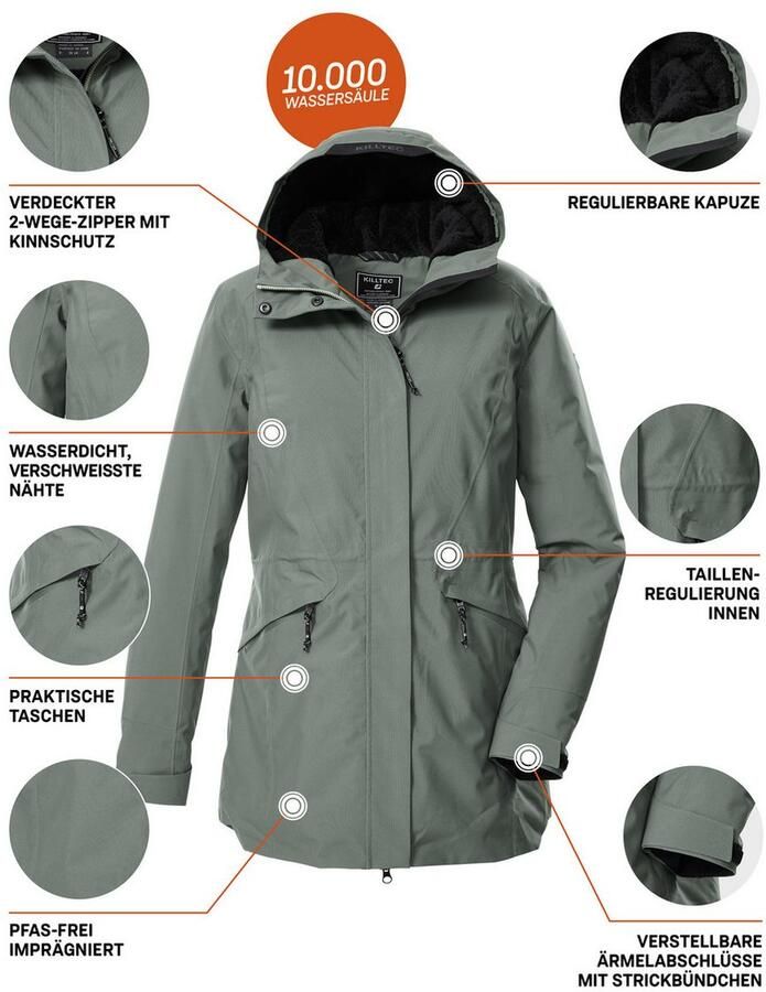 Killtec Parka KOW 19 WMN PRK Waterdichte ademende damesparka met verstelbare capuchon
