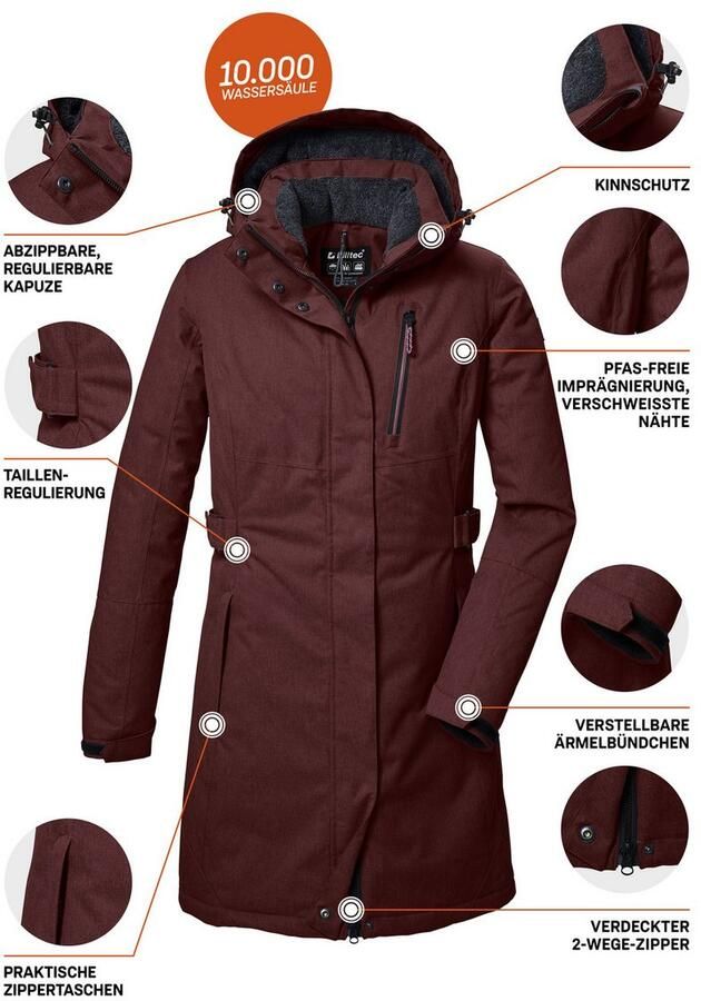 Killtec Parka KOW 303 WMN PRK Waterdichte ademende damesparka met afneembare capuchon